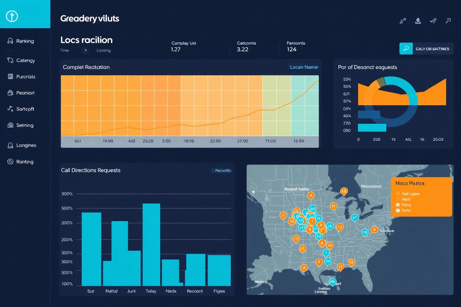 Example local visibility reporting dashboard showing grid ranking heatmap and call volume