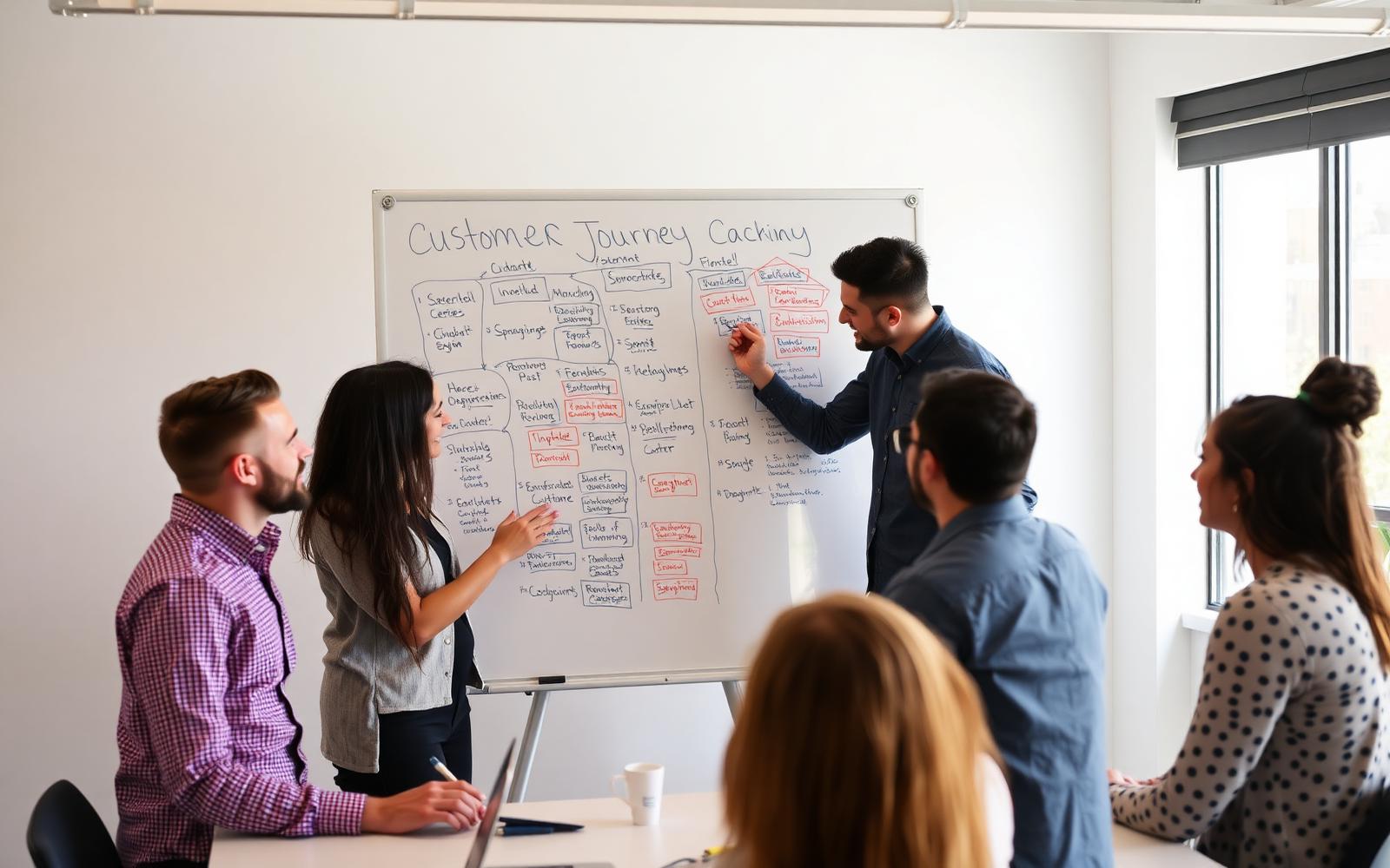 AISEO US strategists mapping a customer search journey on a whiteboard